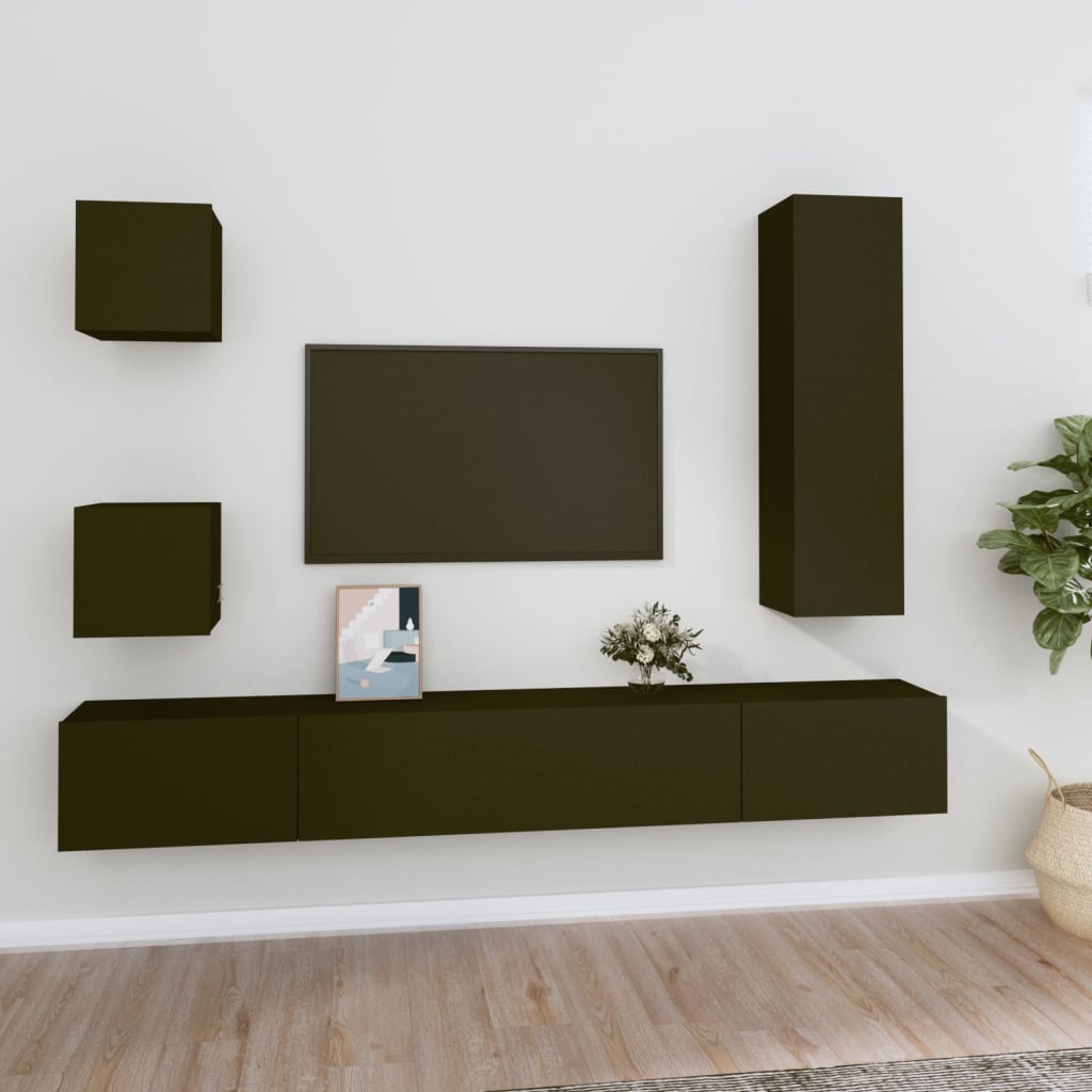 Vetonek Set de muebles para TV 5 piezas madera contrachapada negro