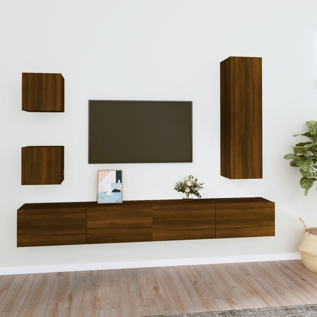 Vetonek Set de muebles para TV 5 pzas madera contrachapada roble marrón