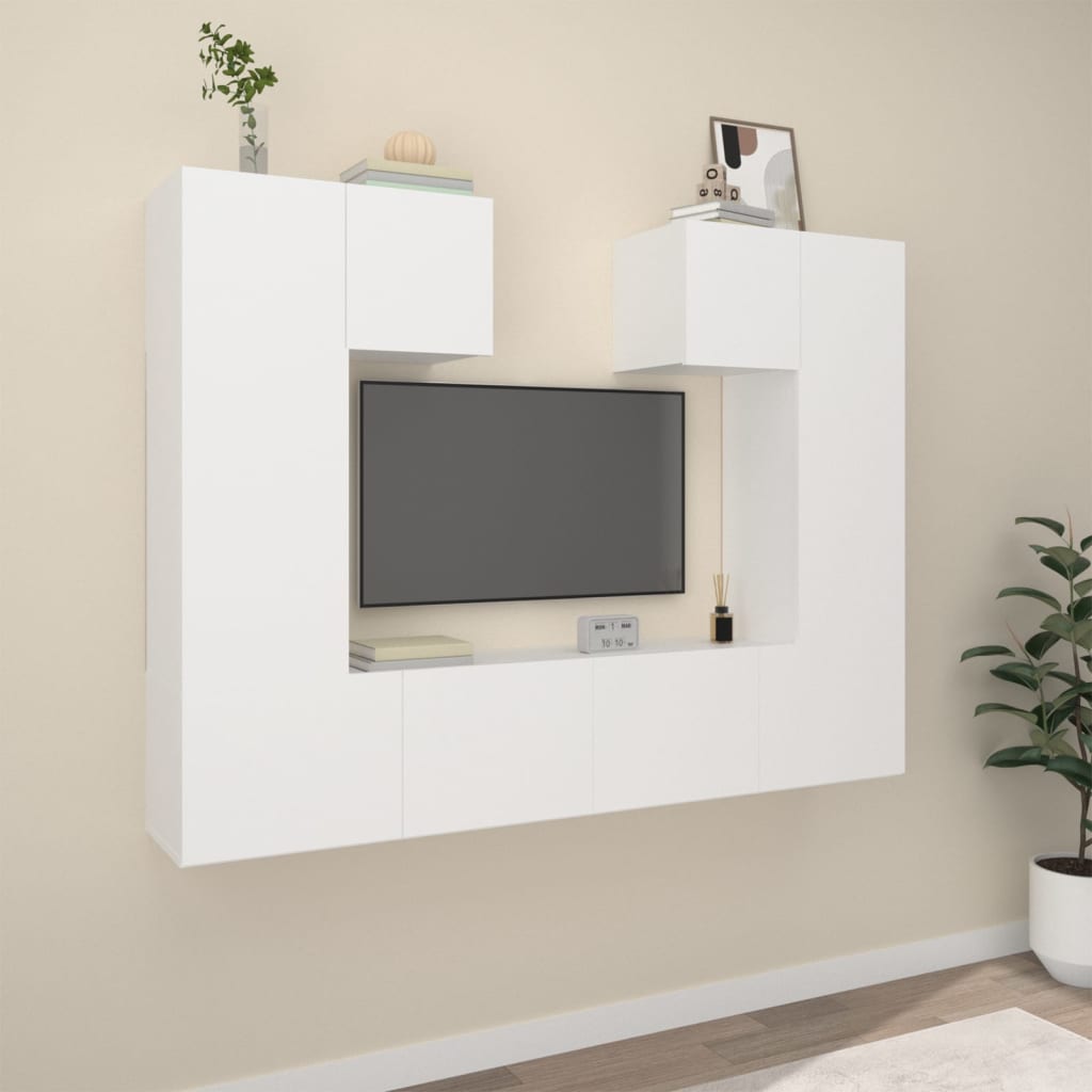 Vetonek Set de muebles para TV 6 piezas madera contrachapada blanco