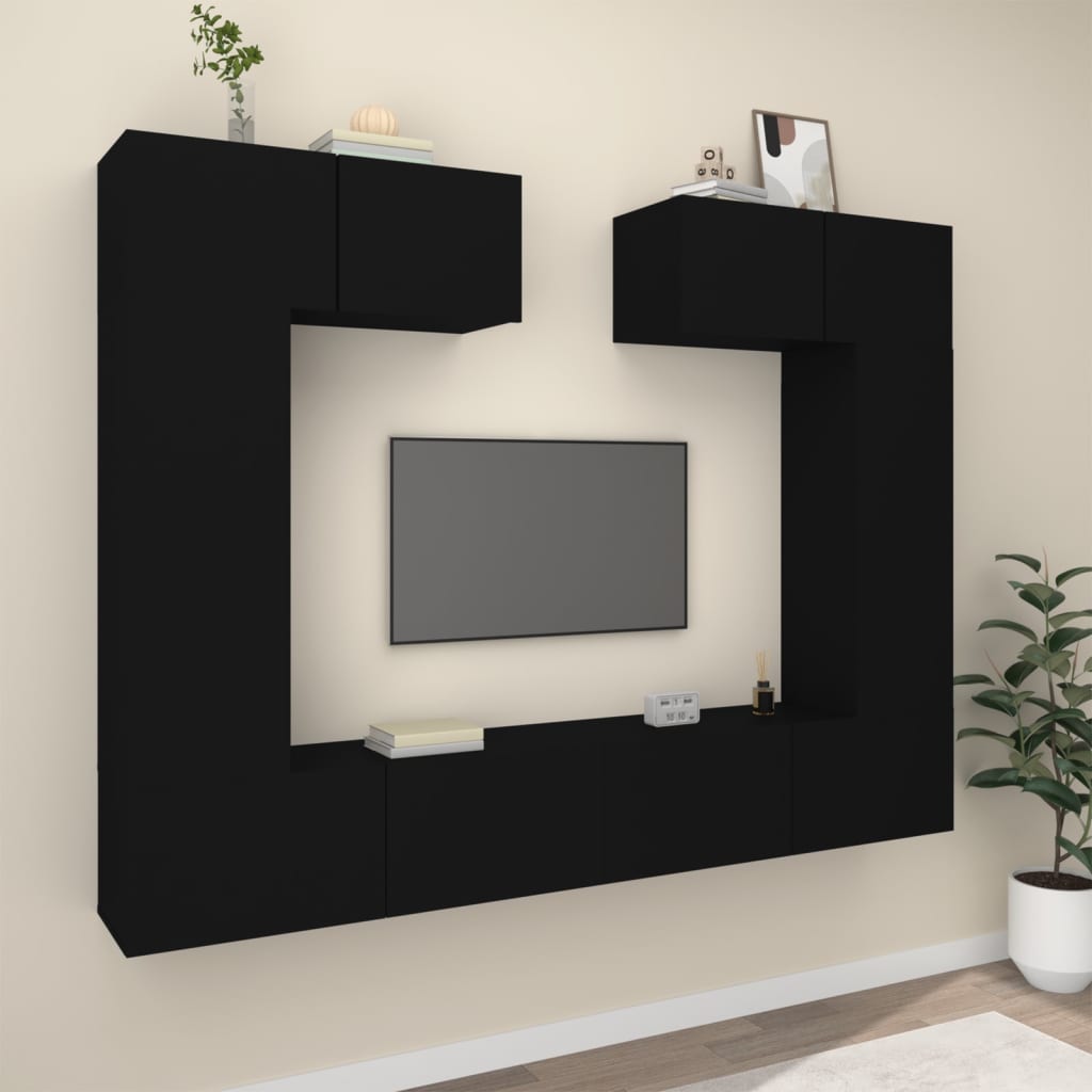 Vetonek Set de muebles para TV 6 piezas madera contrachapada negro