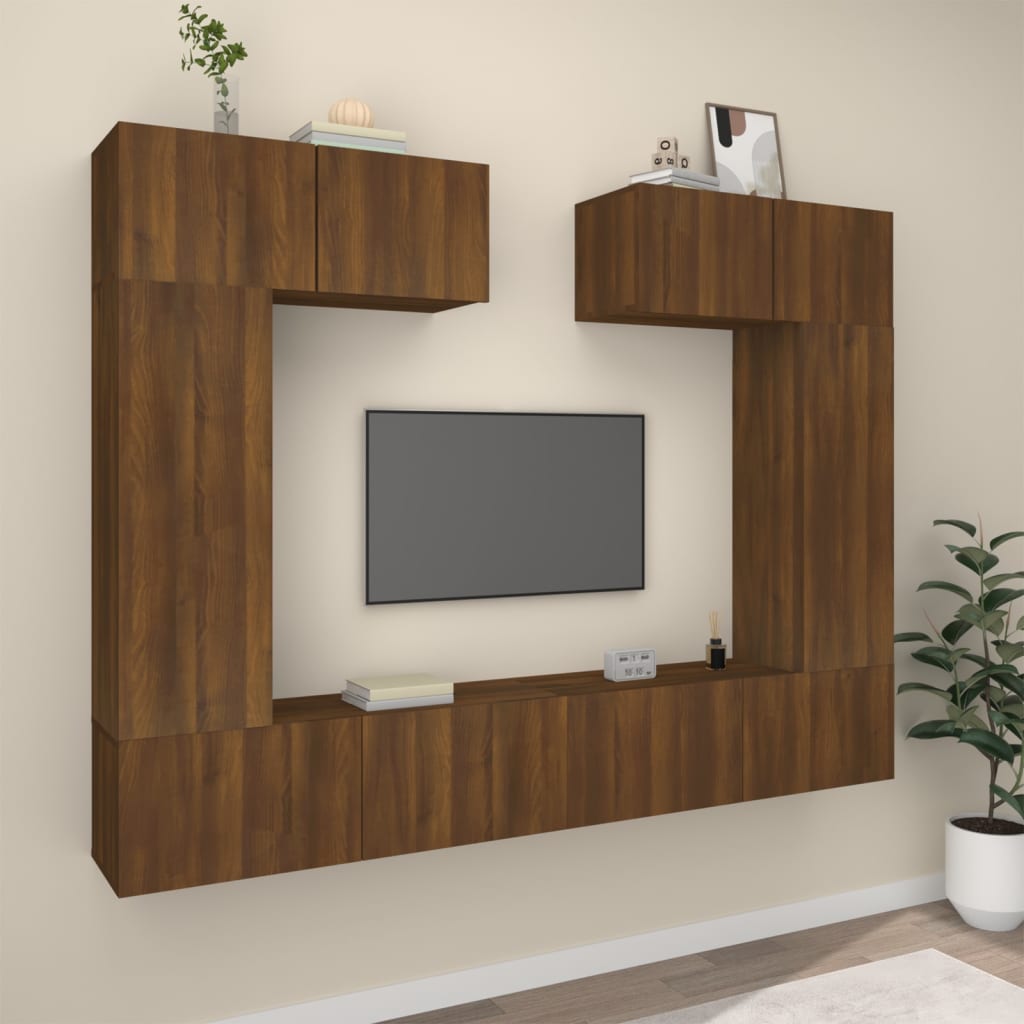 Vetonek Set de muebles para TV 6 pzas madera contrachapada roble marrón