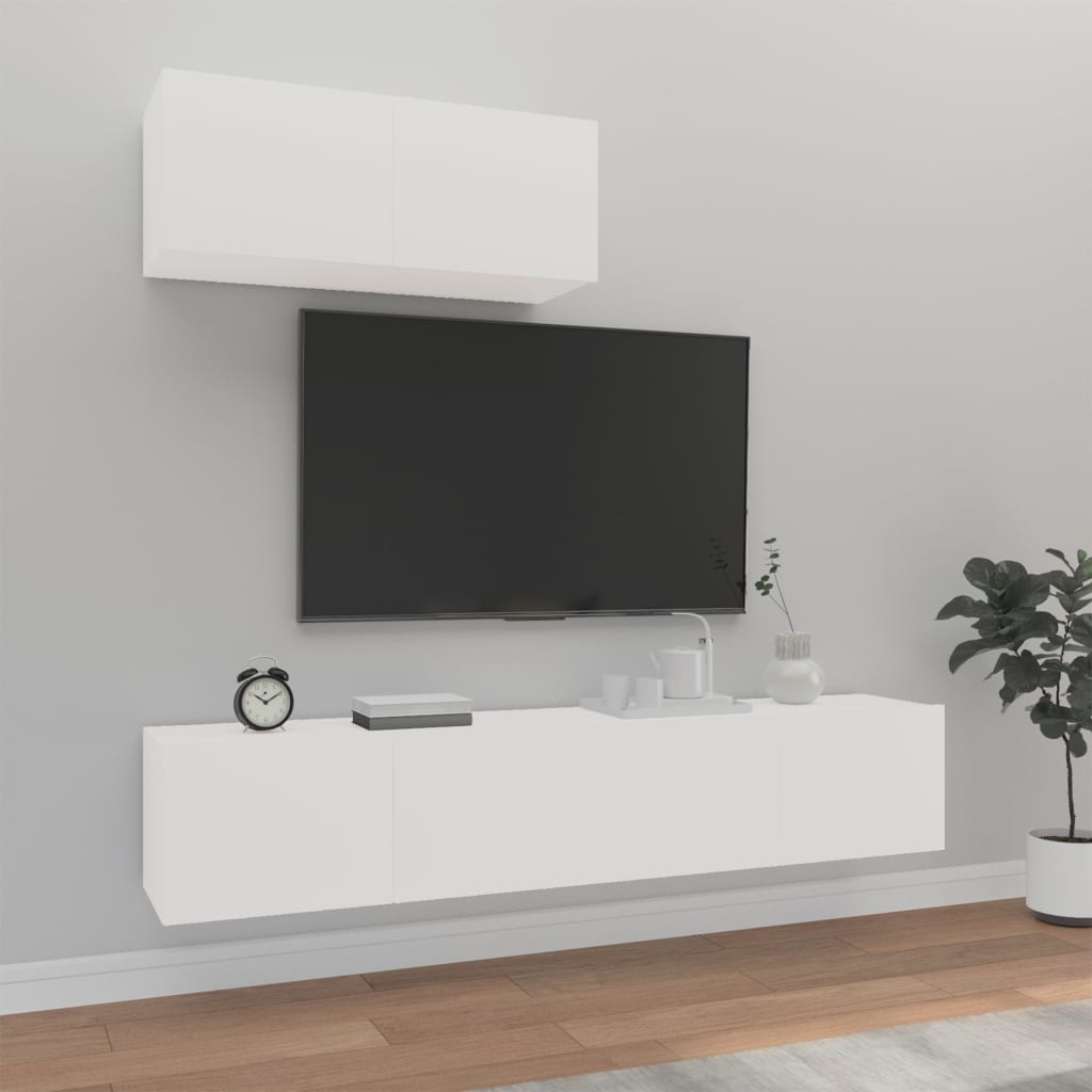 Vetonek Set de muebles de TV 3 piezas madera contrachapada blanco