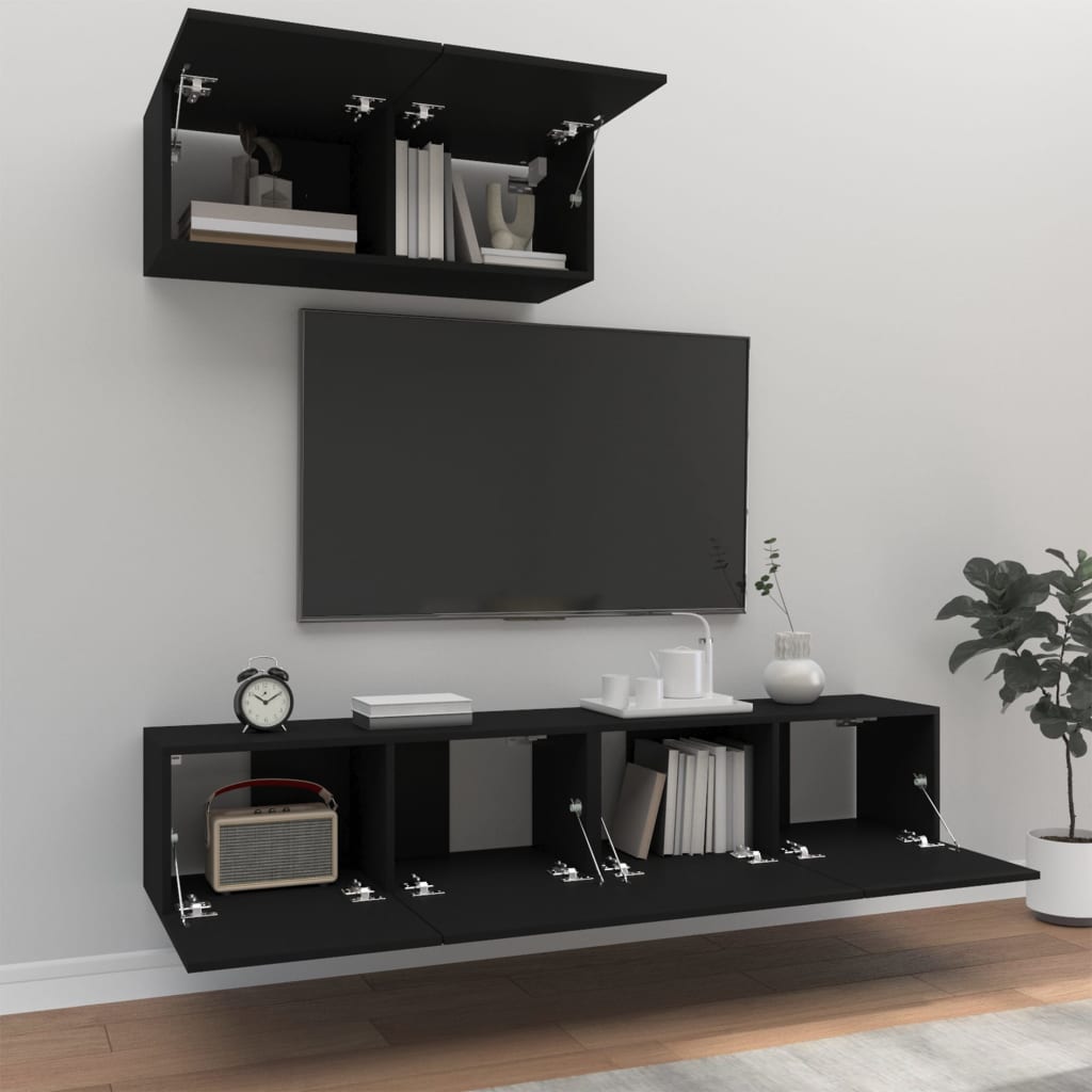 Set de muebles para TV 3 piezas madera negro