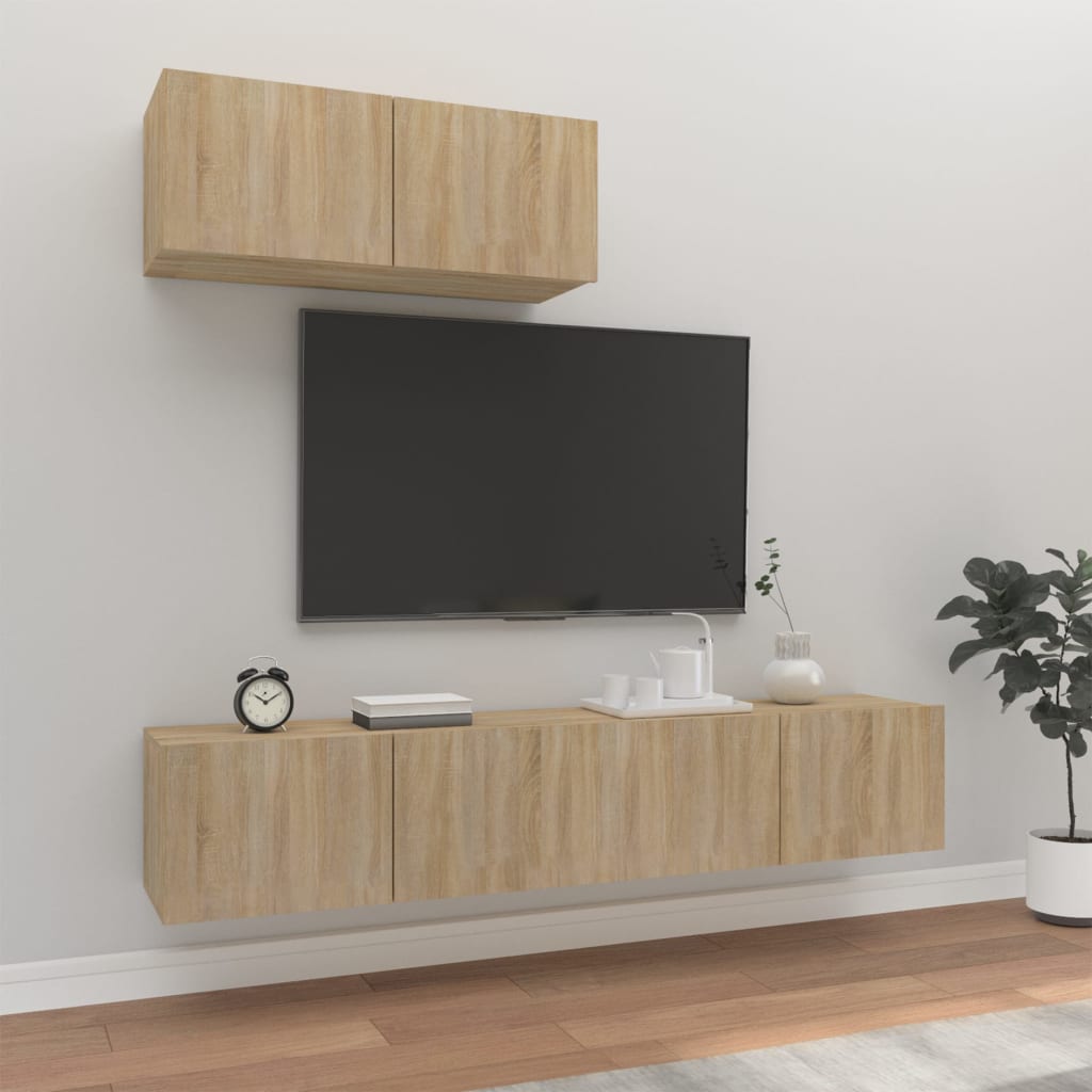 Vetonek Set de muebles para TV 3 pzas madera contrachapada roble sonoma