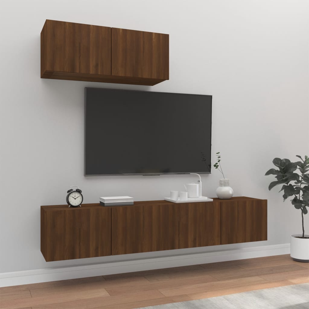 Vetonek Set de muebles para TV 3 pzas madera contrachapada roble marrón