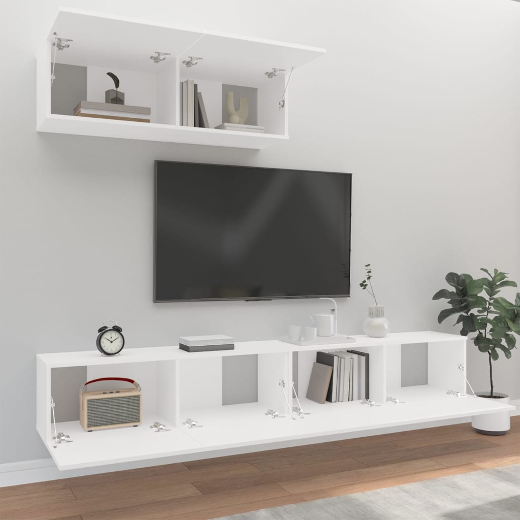 3 pieces tv furniture set white wood