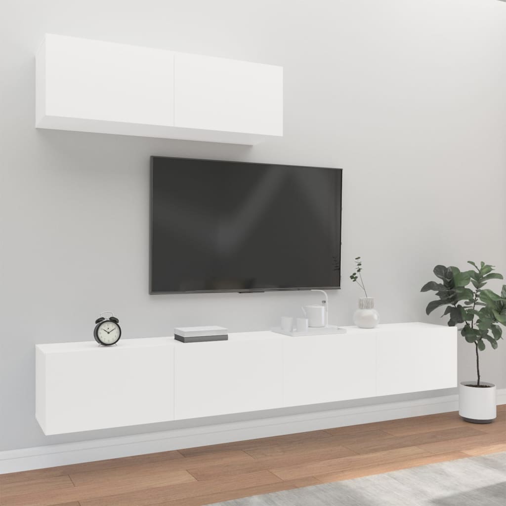 Vetonek Set de muebles de TV 3 piezas madera contrachapada blanco