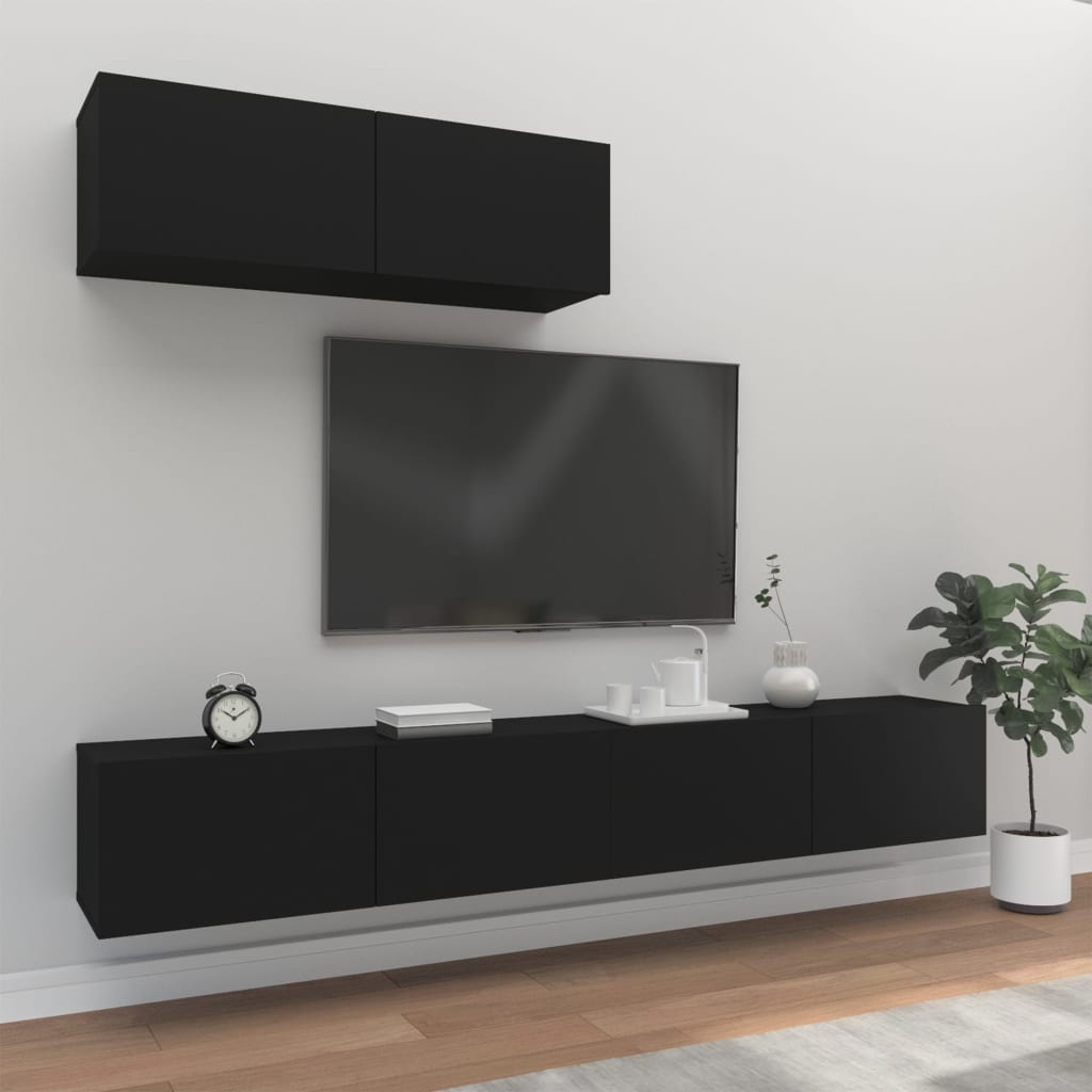 Vetonek Set de muebles para TV 3 piezas madera contrachapada negro