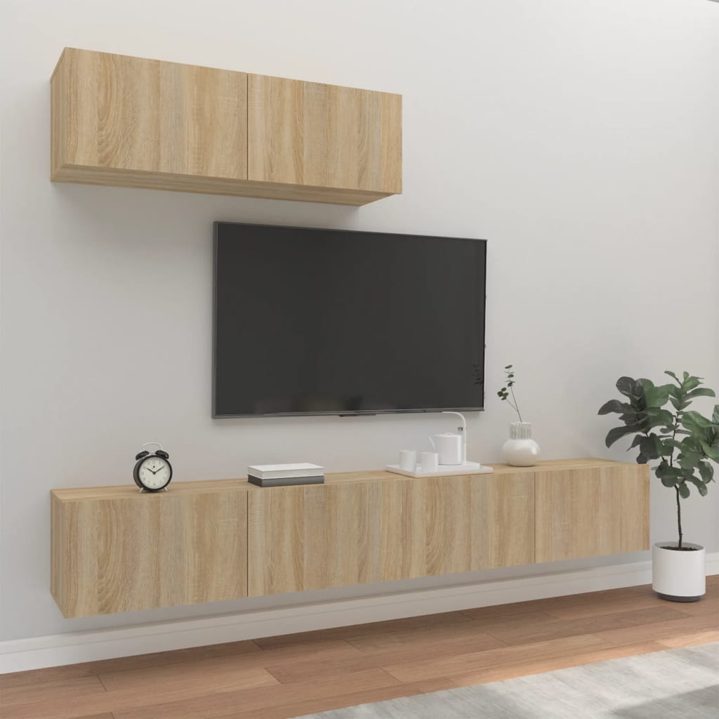 Vetonek Set de muebles para TV 3 pzas madera contrachapada roble sonoma