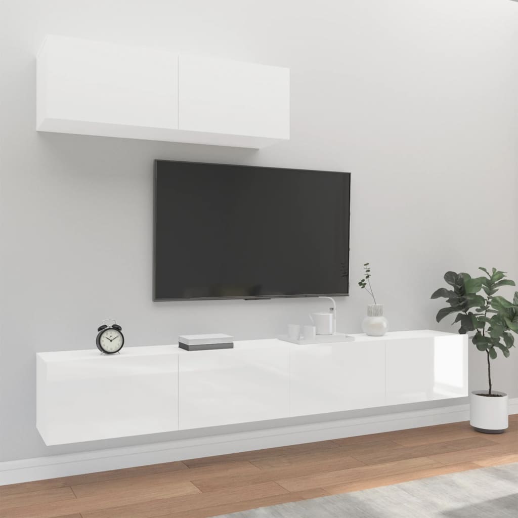 Vetonek Set de muebles de TV 3 pzas madera contrachapada blanco brillo