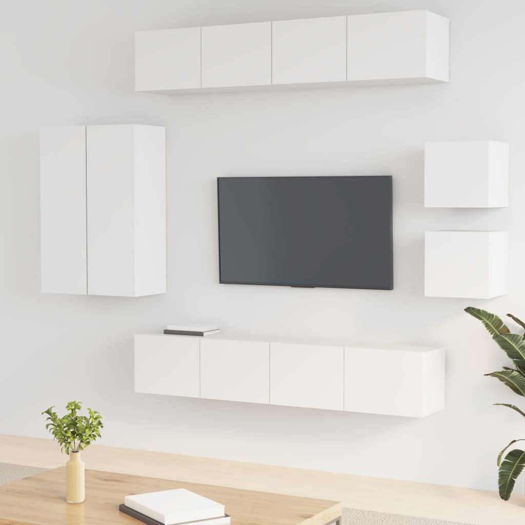 Vetonek Set de muebles para TV 8 piezas madera contrachapada blanco