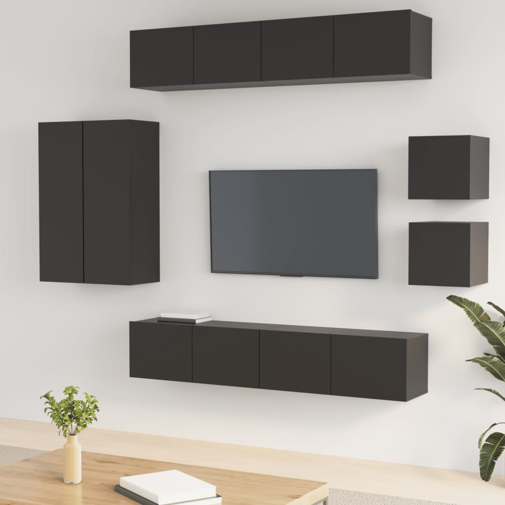 Vetonek Set de muebles para TV 8 piezas madera contrachapada negro