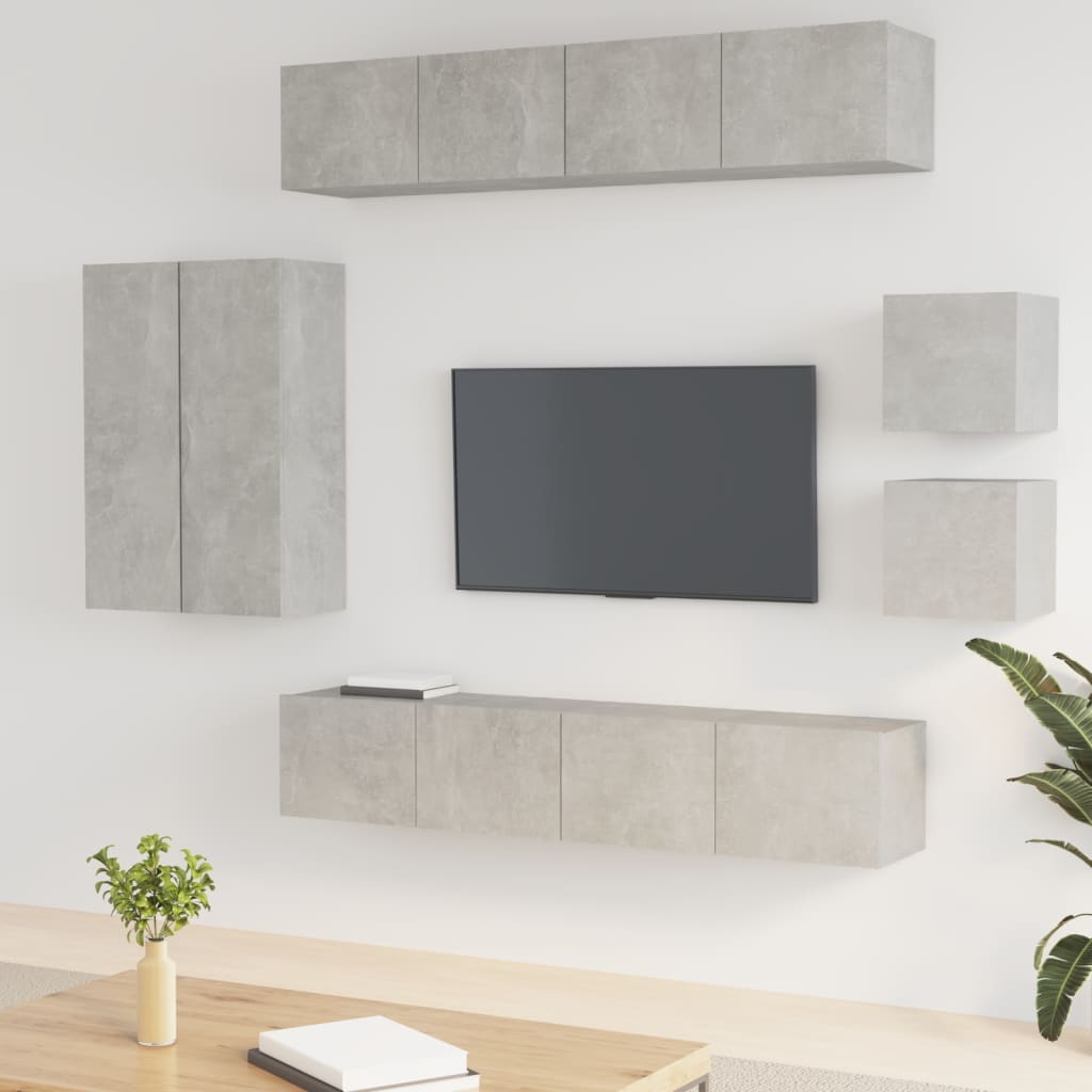 Vetonek Set de muebles de TV 8 pzas madera contrachapada gris hormigón