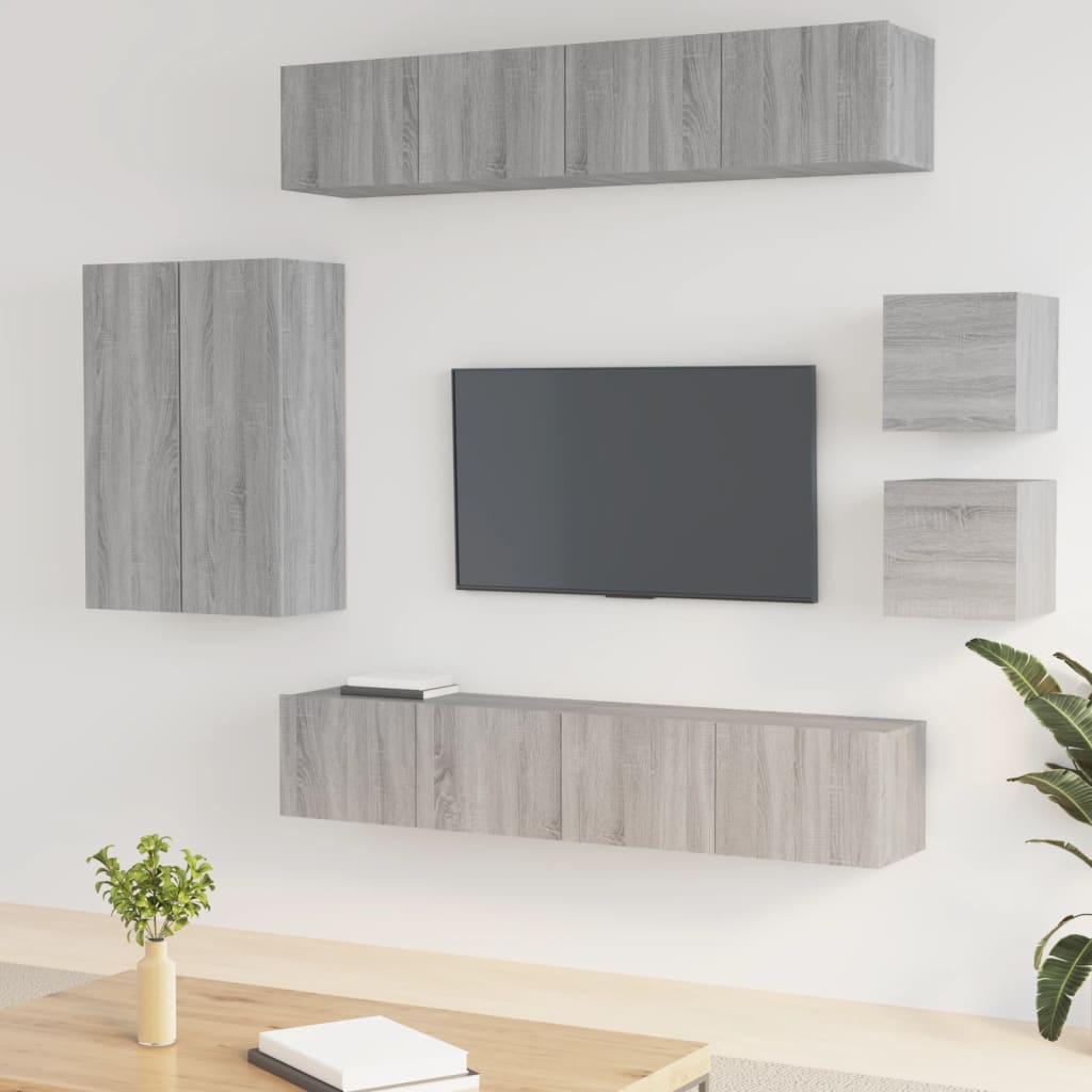 Vetonek Set de muebles para TV 8 pzas madera contrachapada gris Sonoma