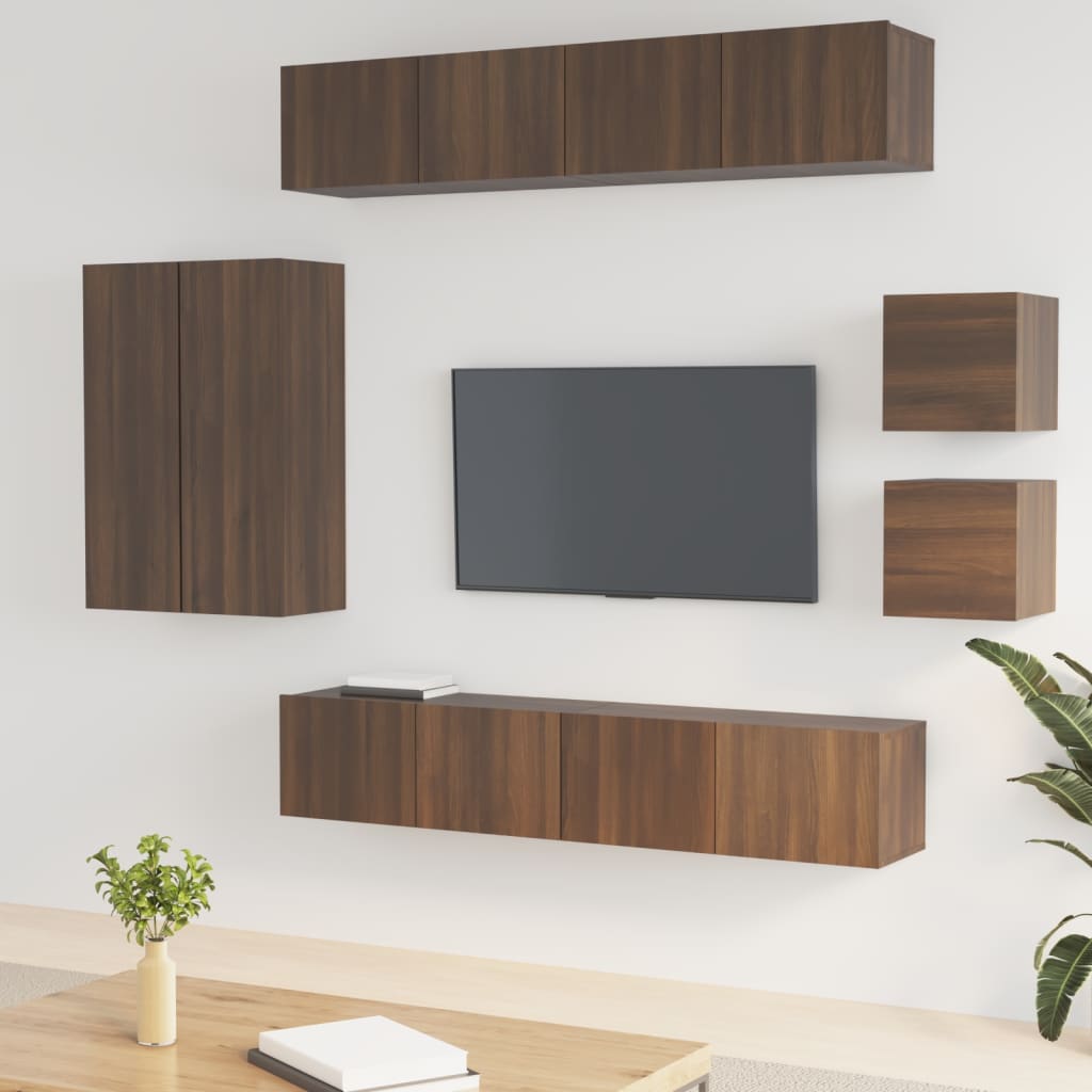 Vetonek Set de muebles para TV 8 pzas madera contrachapada roble marrón