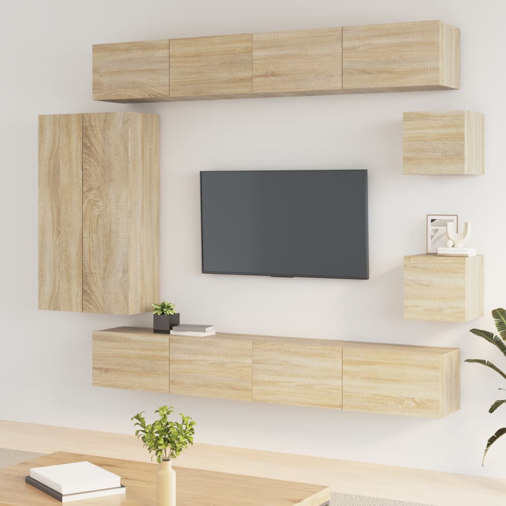 Vetonek Set de muebles para TV 8 pzas madera contrachapada roble Sonoma