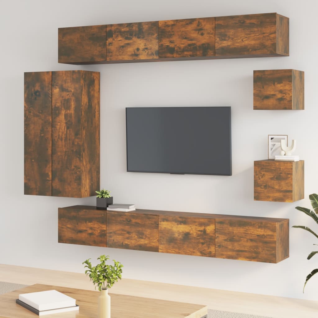 Vetonek Set de muebles de TV 8 pzas madera contrachapada roble ahumado