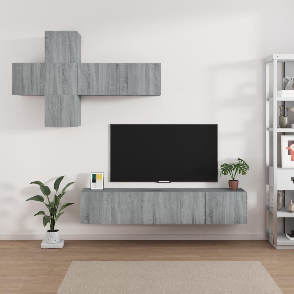 Vetonek Set de muebles para TV 7 pzas madera contrachapada gris Sonoma