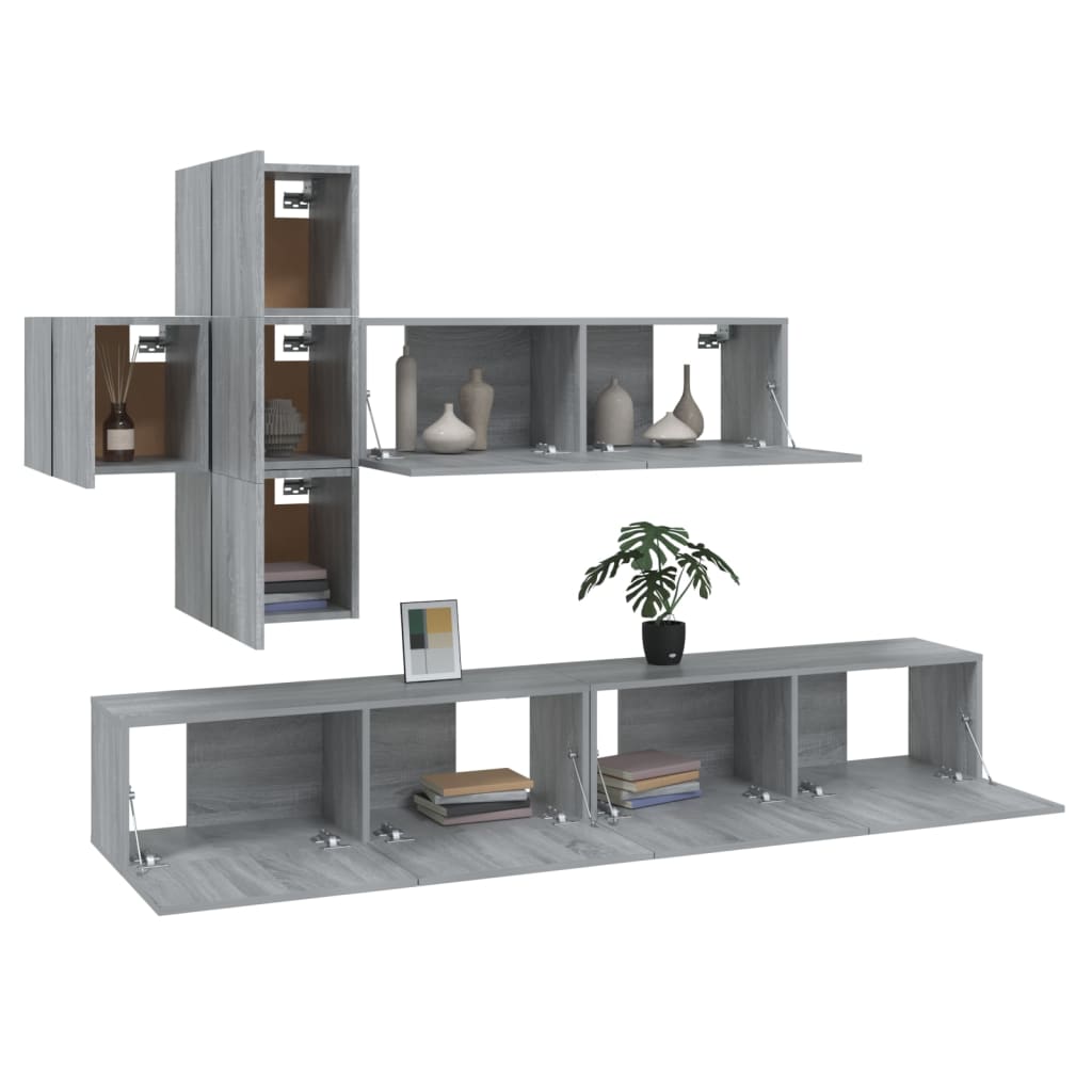 Set de muebles para TV 7 pzas madera contrachapada gris Sonoma V24