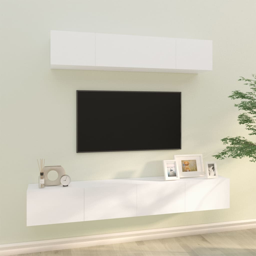 Vetonek Set de muebles para TV 4 piezas madera contrachapada blanco