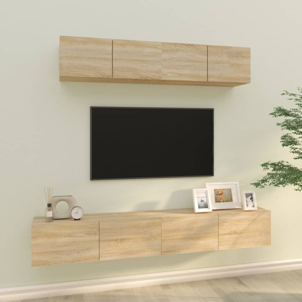 Vetonek Set de muebles para TV 4 pzas madera contrachapada roble Sonoma