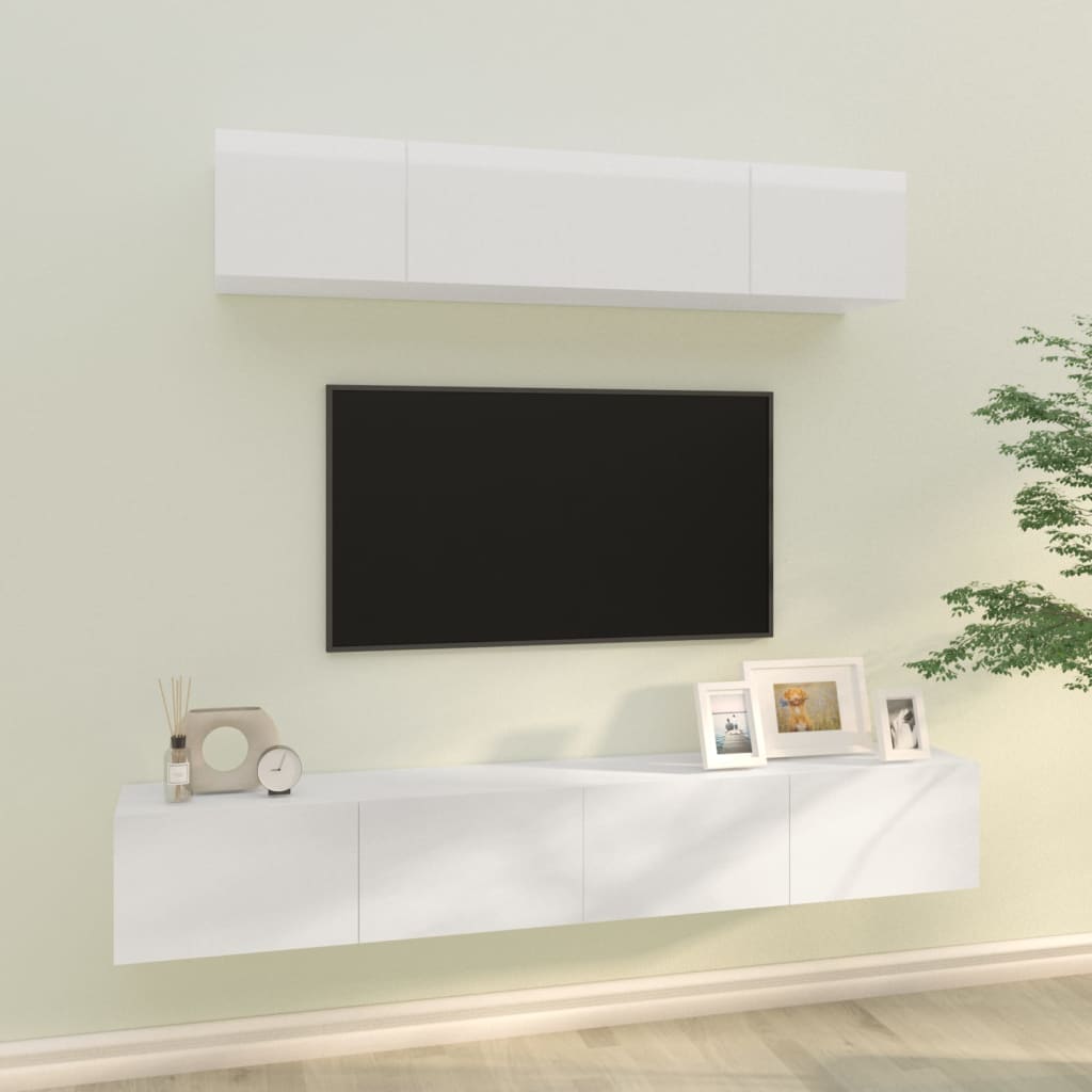 Vetonek Set de muebles de TV 4 pzas madera contrachapada blanco brillo