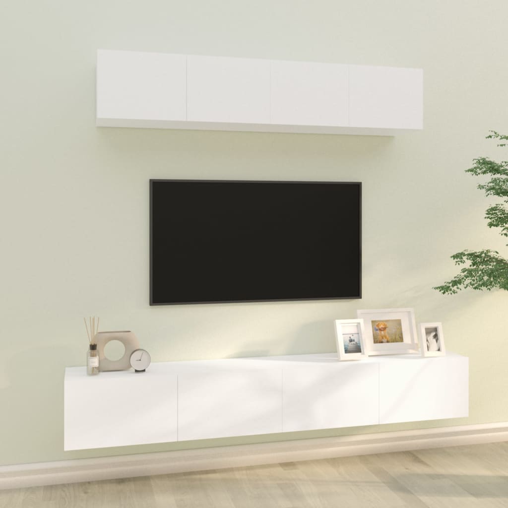 Vetonek Set de muebles para TV 4 piezas madera contrachapada blanco