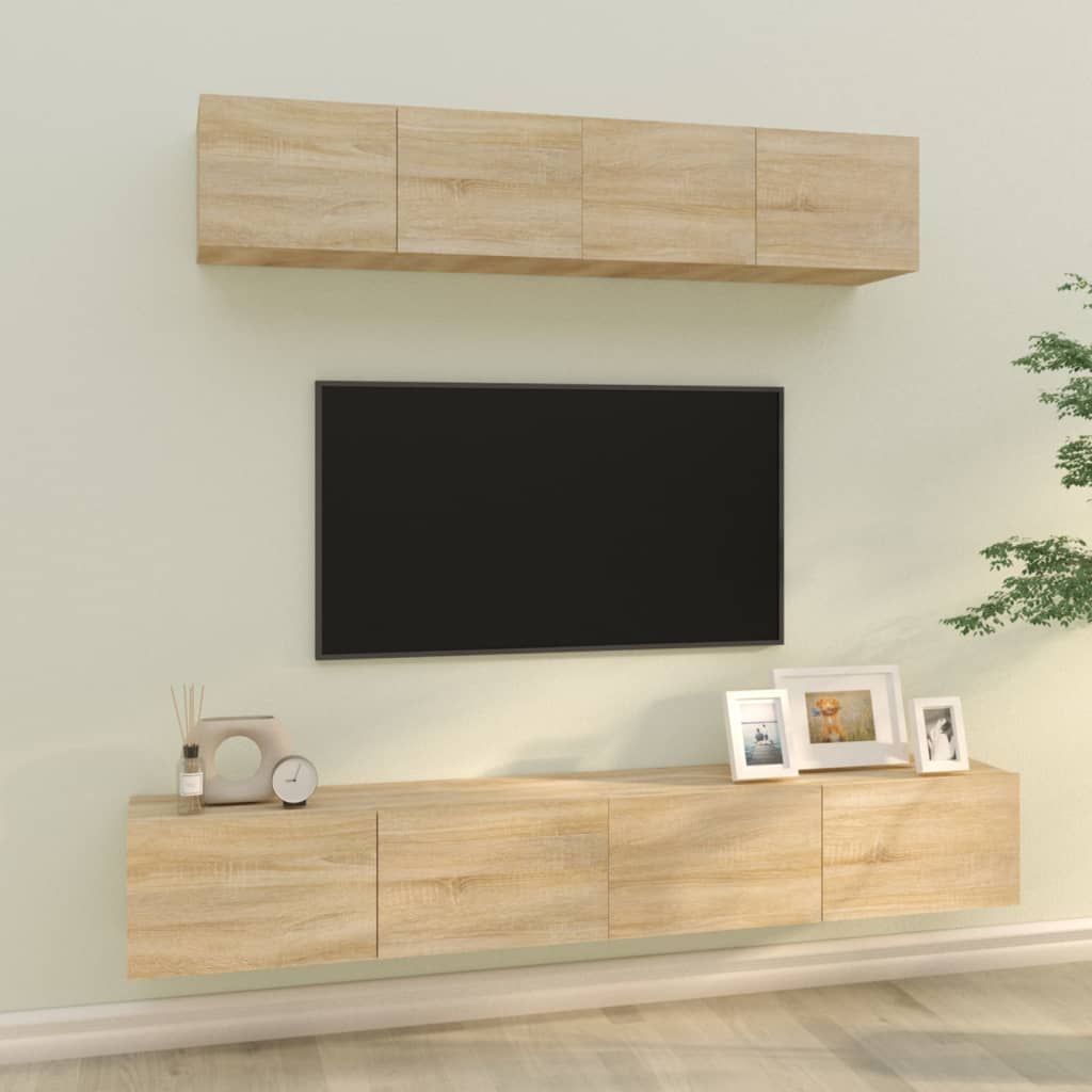 Vetonek Set de muebles para TV 4 pzas madera contrachapada roble Sonoma