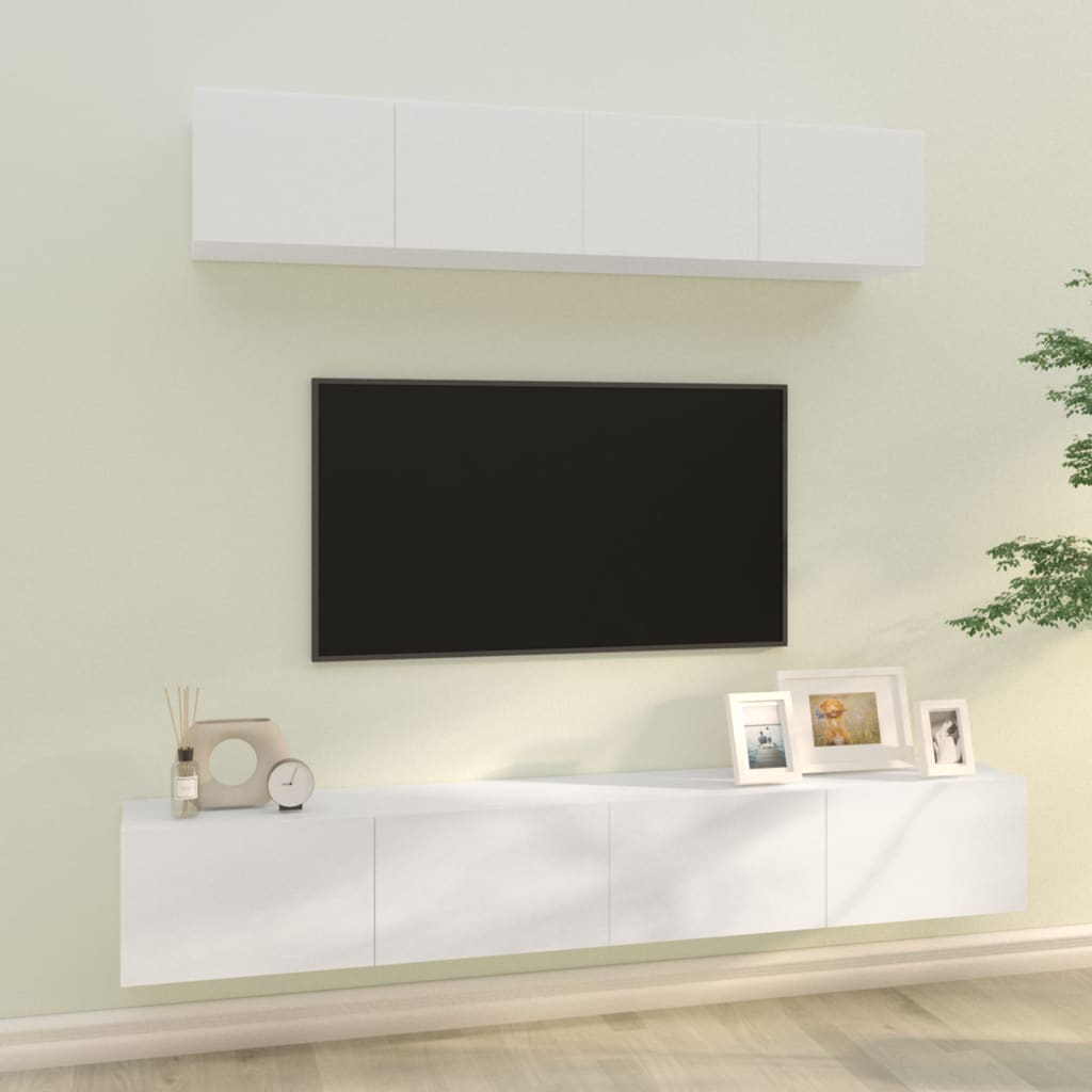 Vetonek Set de muebles de TV 4 pzas madera contrachapada blanco brillo