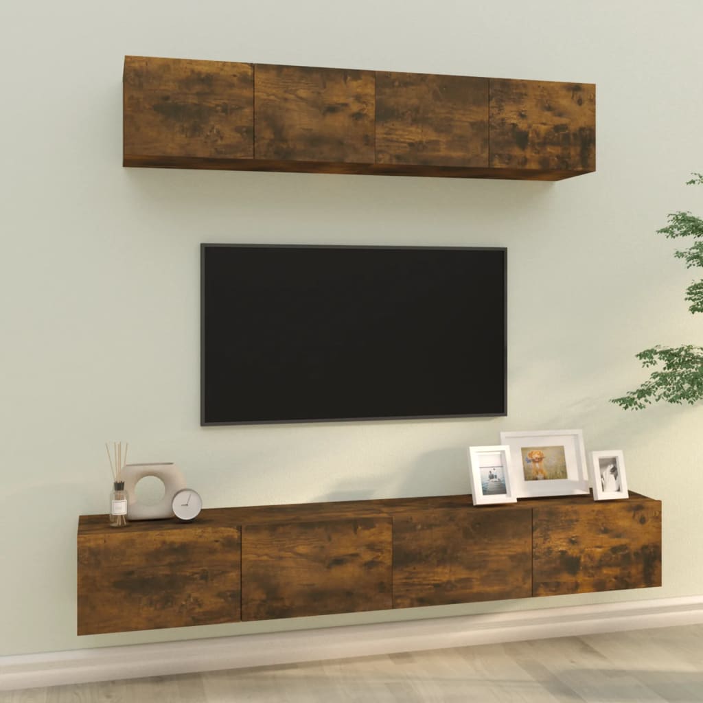 Vetonek Set de muebles de TV 4 pzas madera contrachapada roble ahumado