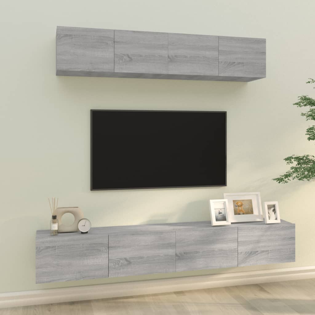 Vetonek Set de muebles para TV 4 pzas madera contrachapada gris Sonoma