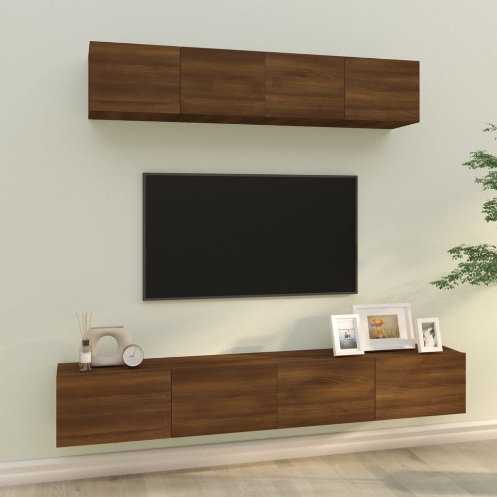 Vetonek Set de muebles para TV 4 pzas madera contrachapada marrón roble