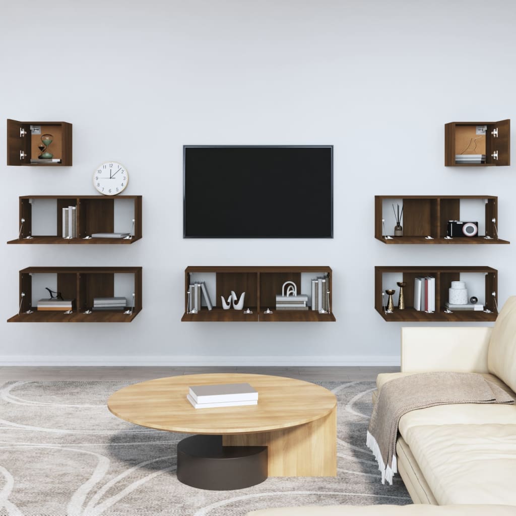 Furniture set for tv 7 pcs wood brown oak