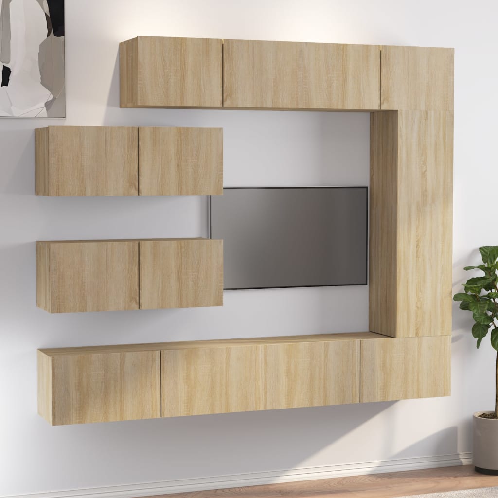 Vetonek Set de muebles para TV 7 pzas madera contrachapada roble Sonoma