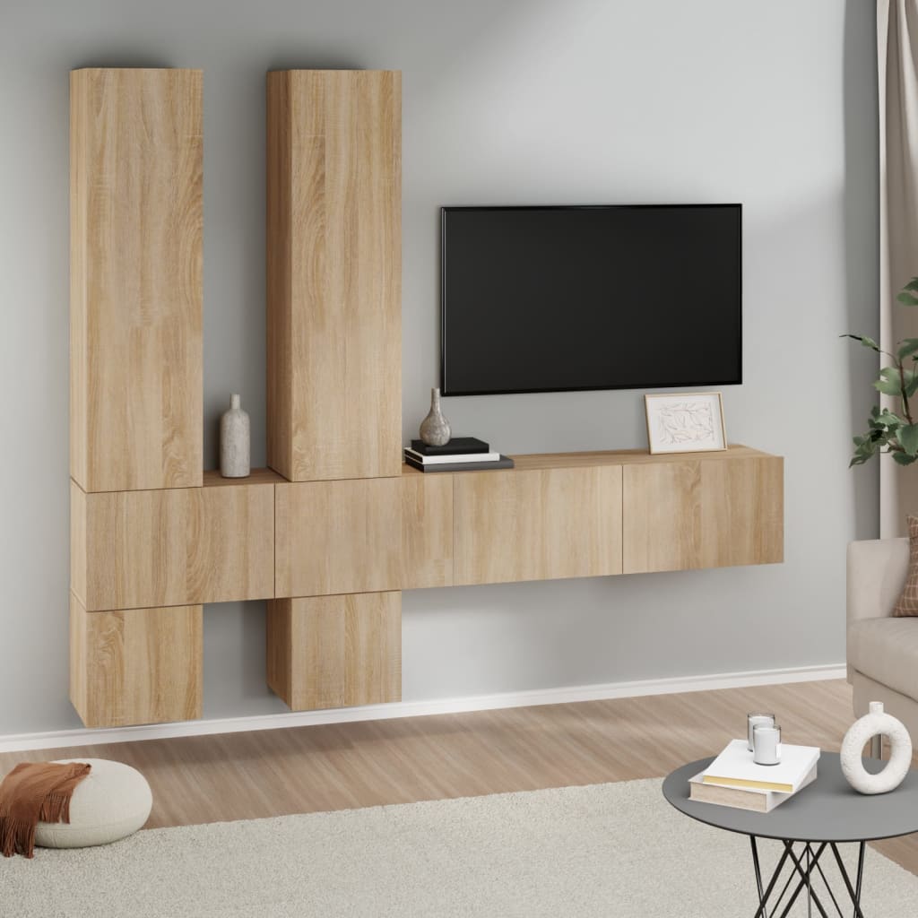 Vetonek Mueble de pared para TV madera contrachapada color roble sonoma