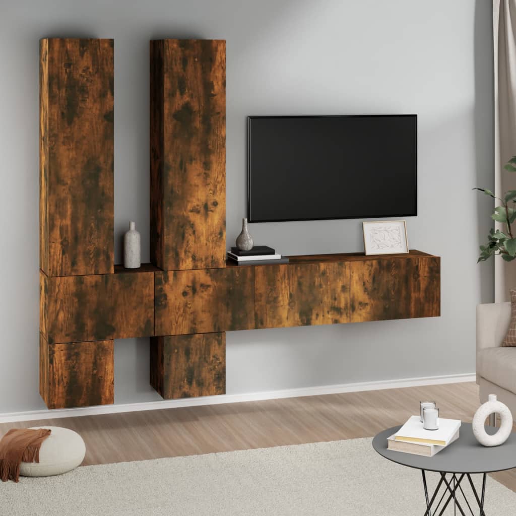 Vetonek Mueble de pared para TV madera contrachapada roble ahumado