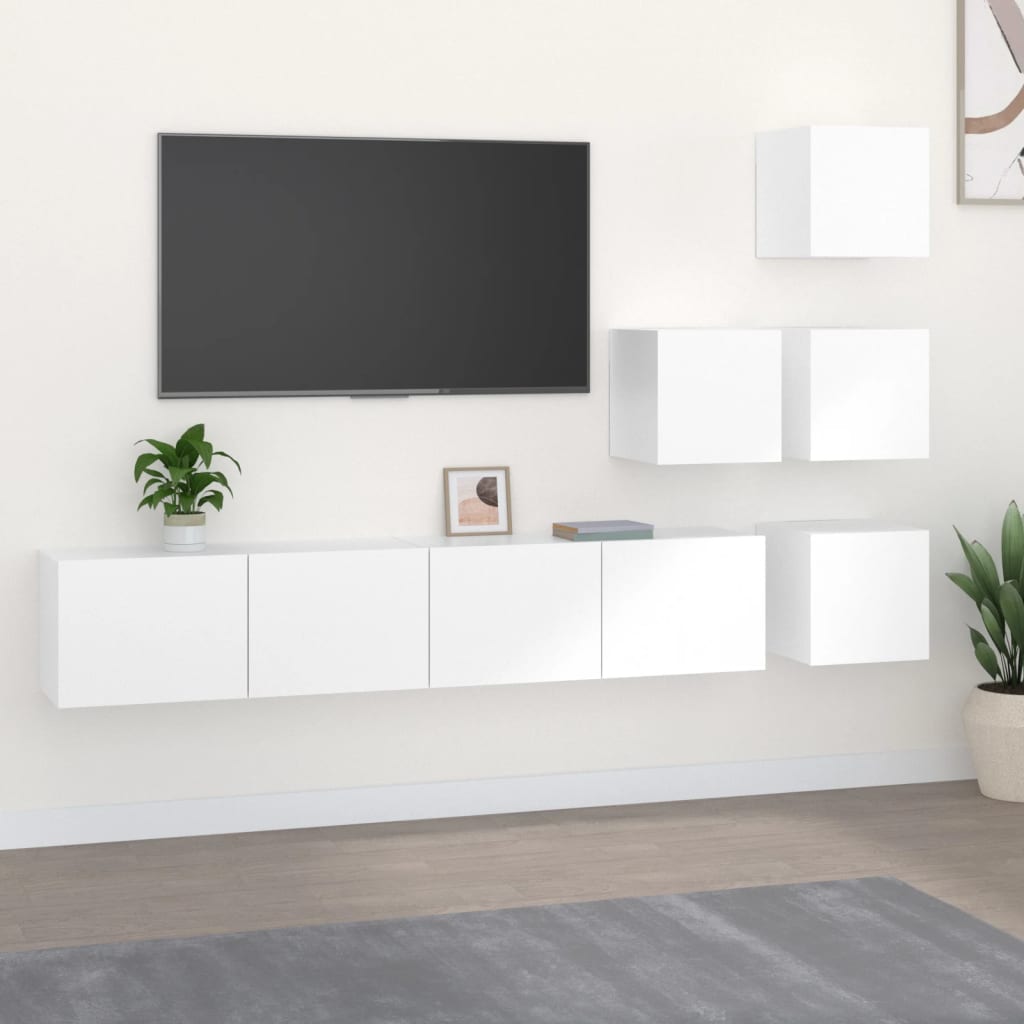 Vetonek Mueble de pared para TV madera contrachapada blanco