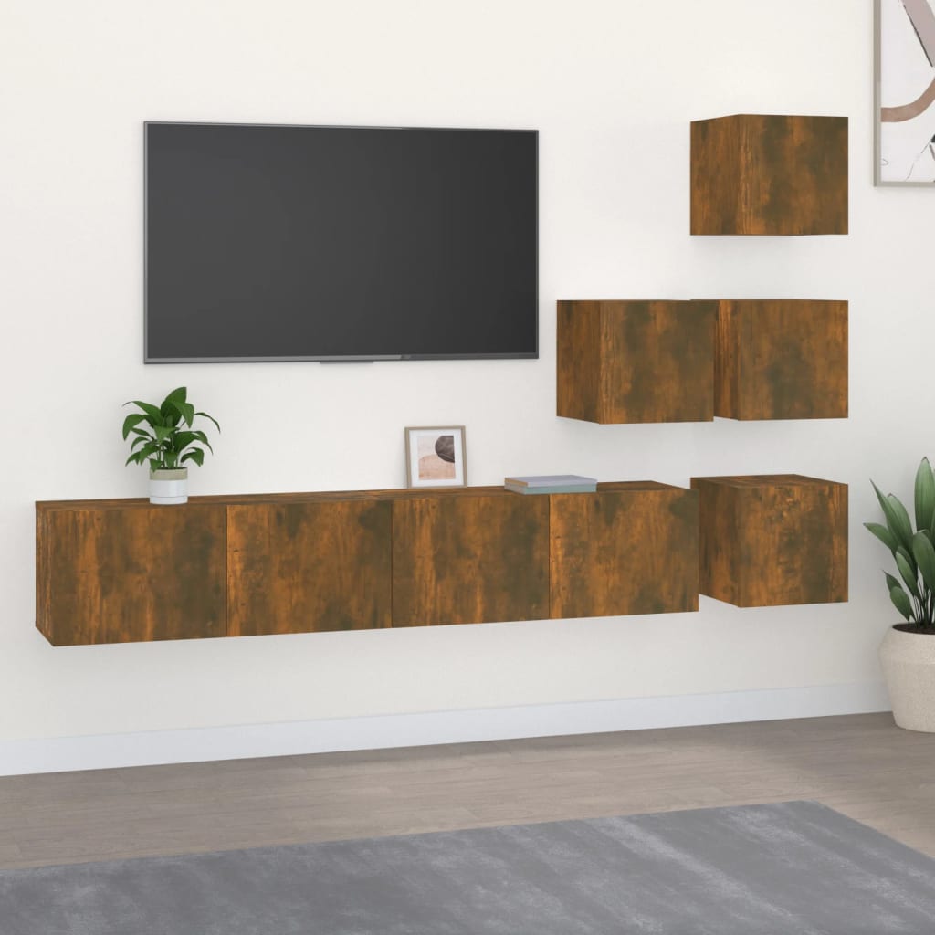 Vetonek Mueble de pared para TV madera contrachapada roble ahumado