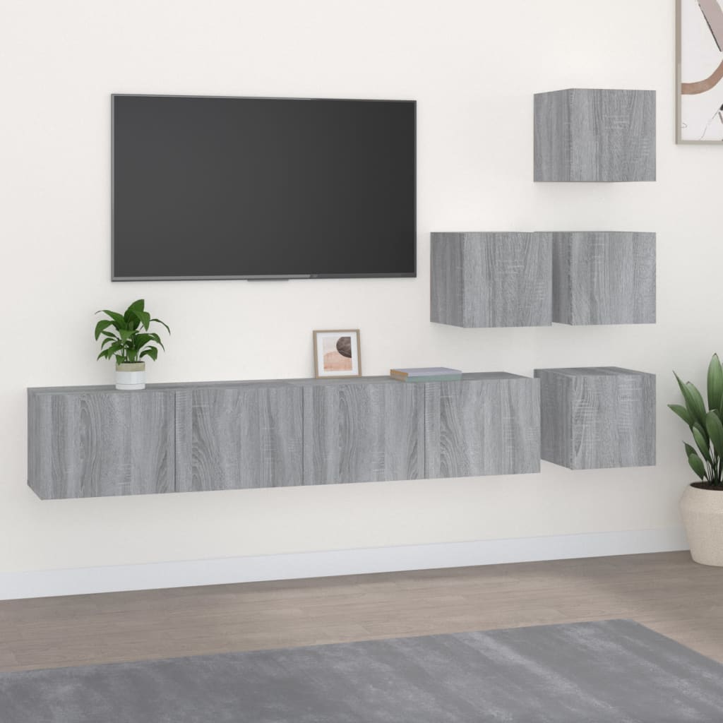 Vetonek Mueble de pared para TV madera contrachapada gris sonoma