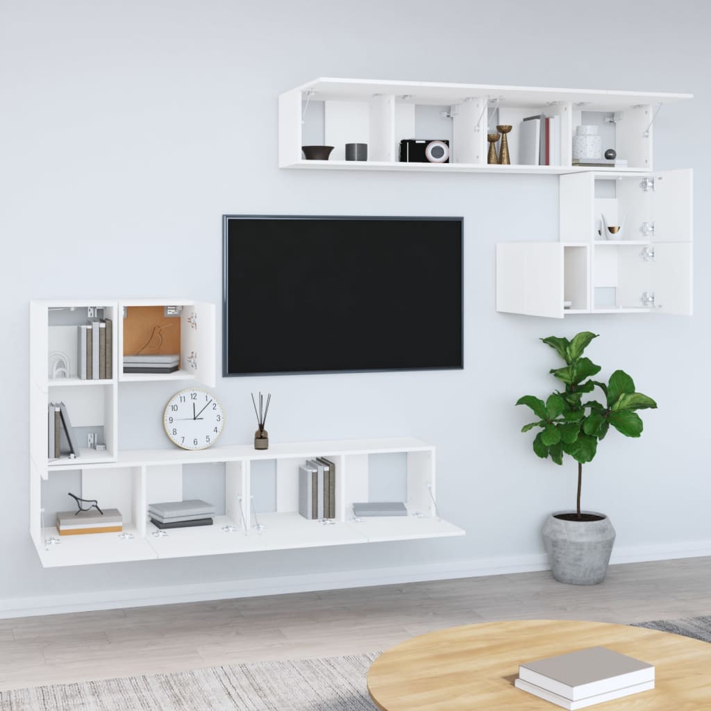 Wall furniture for tv white wood