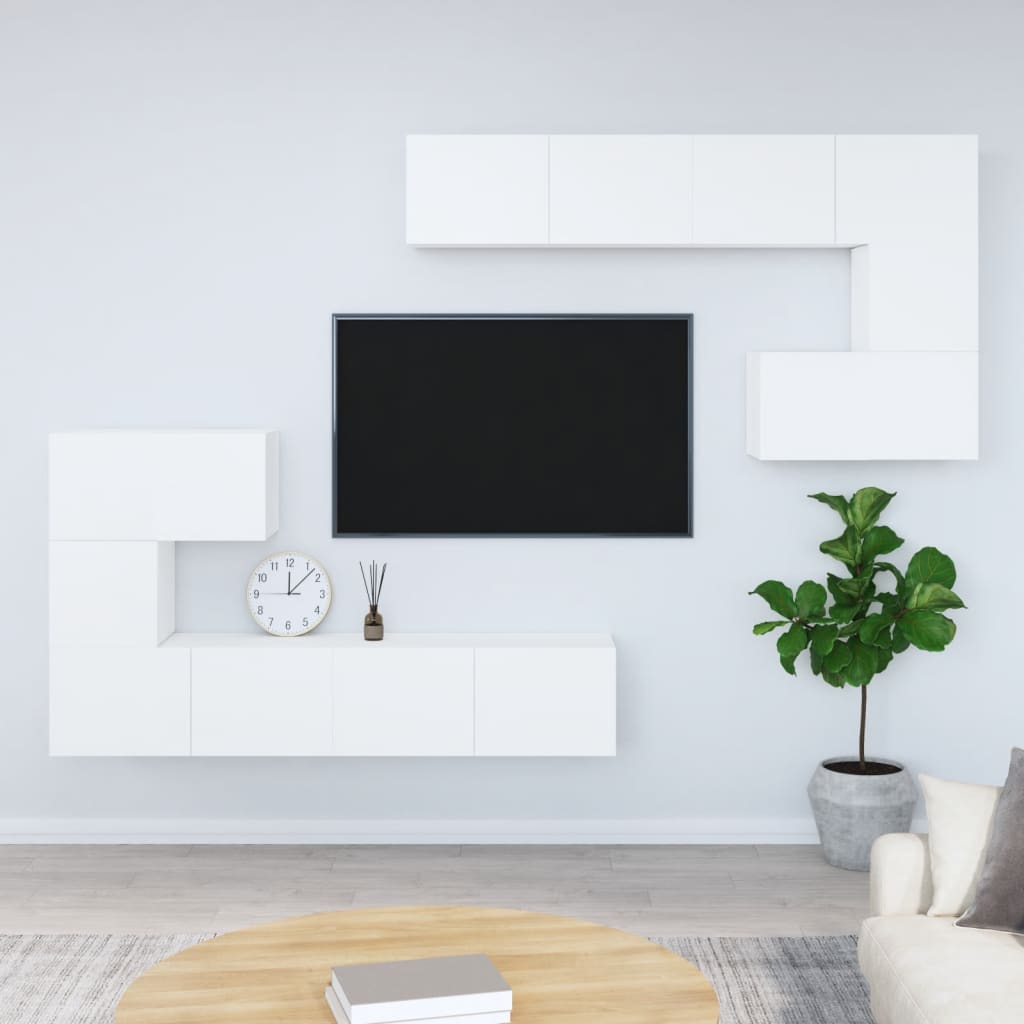 Vetonek Mueble de pared para TV madera contrachapada blanco