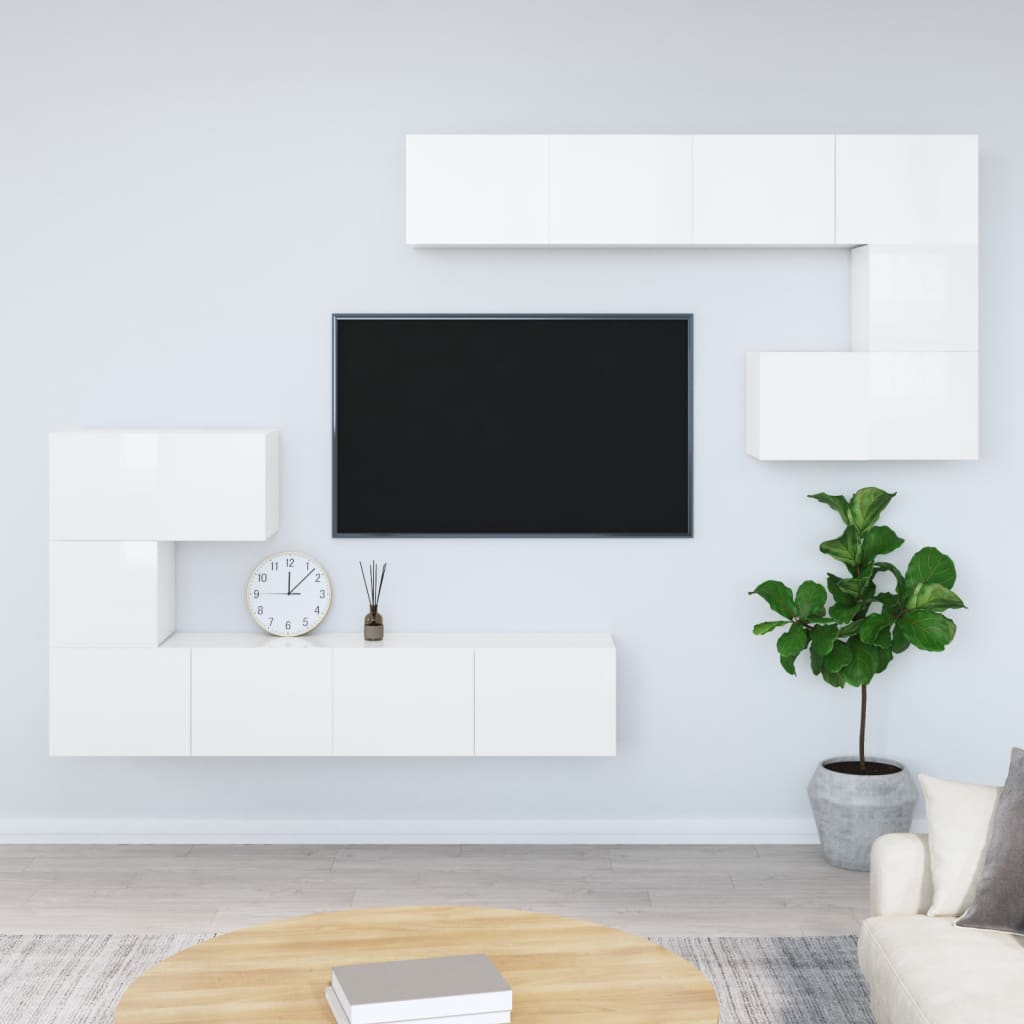 Vetonek Mueble de pared para TV madera contrachapada blanco brillante