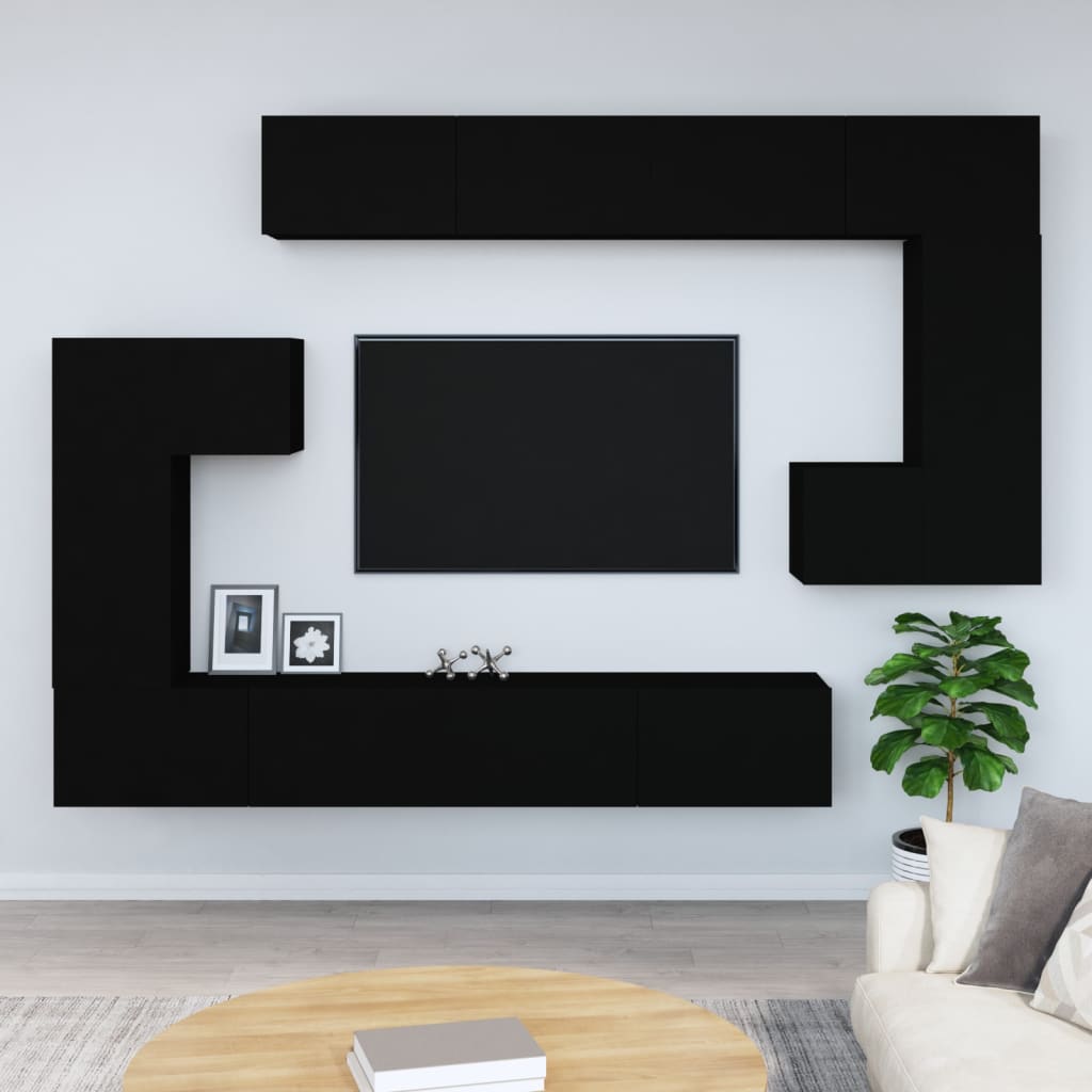 Vetonek Mueble de pared para TV madera contrachapada negro