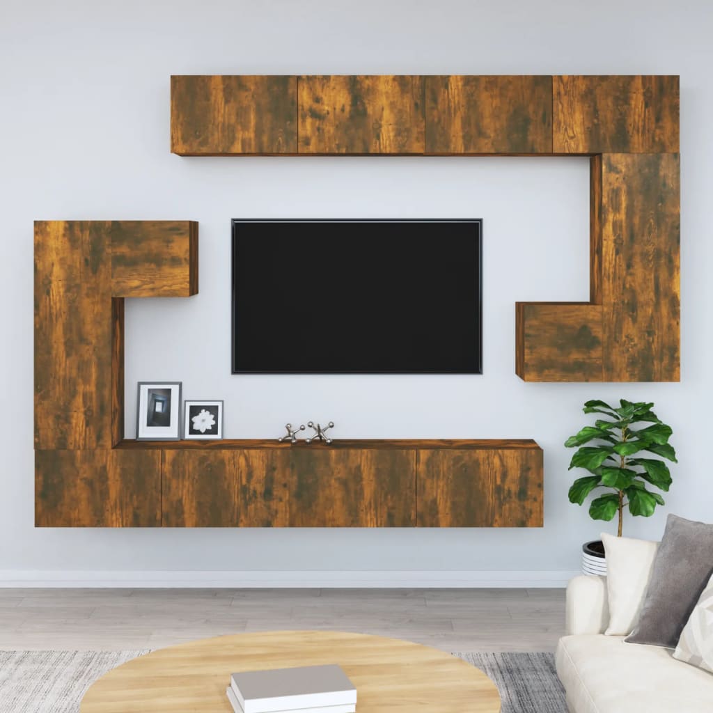 Vetonek Mueble de pared para TV madera contrachapada roble ahumado