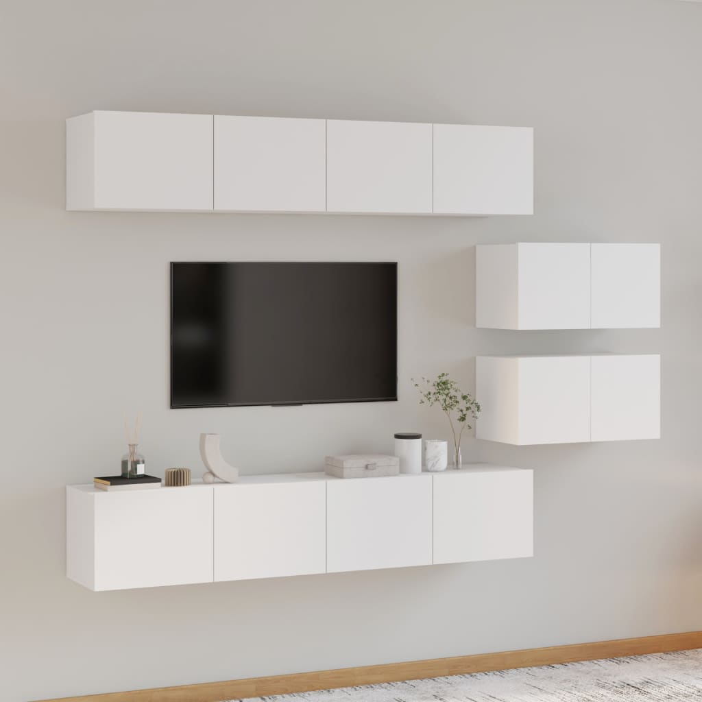 Vetonek Set de muebles de TV 6 pzas madera contrachapada blanco brillo