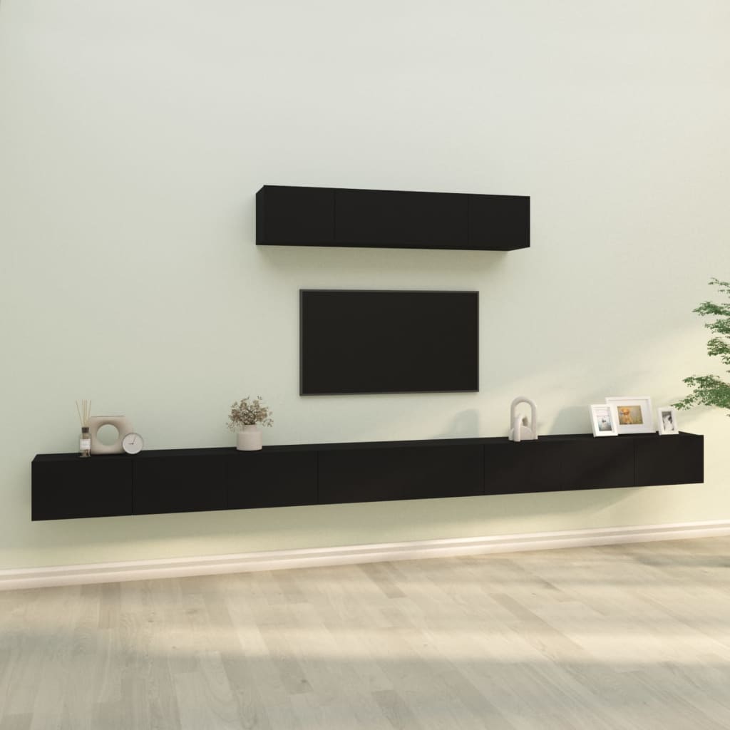 Vetonek Set de muebles para TV 6 piezas madera contrachapada negro