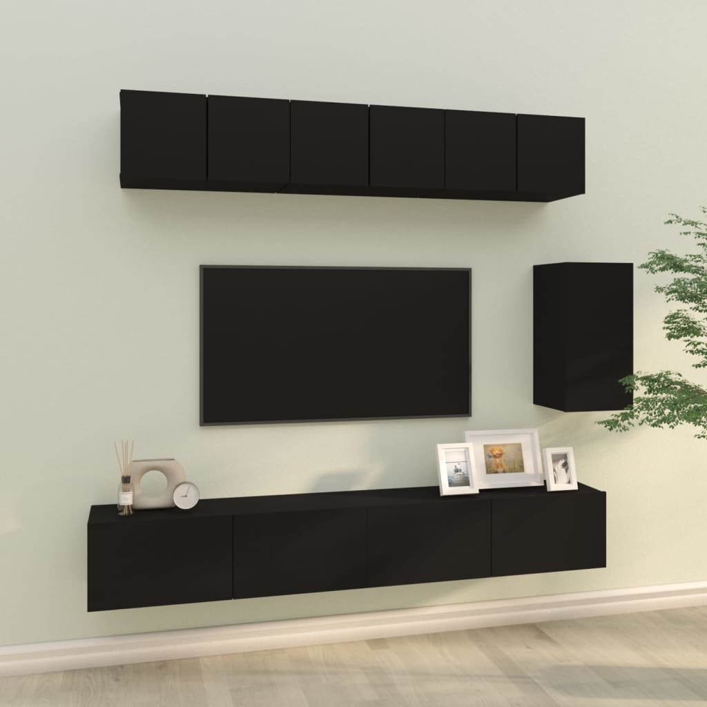 Vetonek Set de muebles para TV 6 piezas madera contrachapada negro