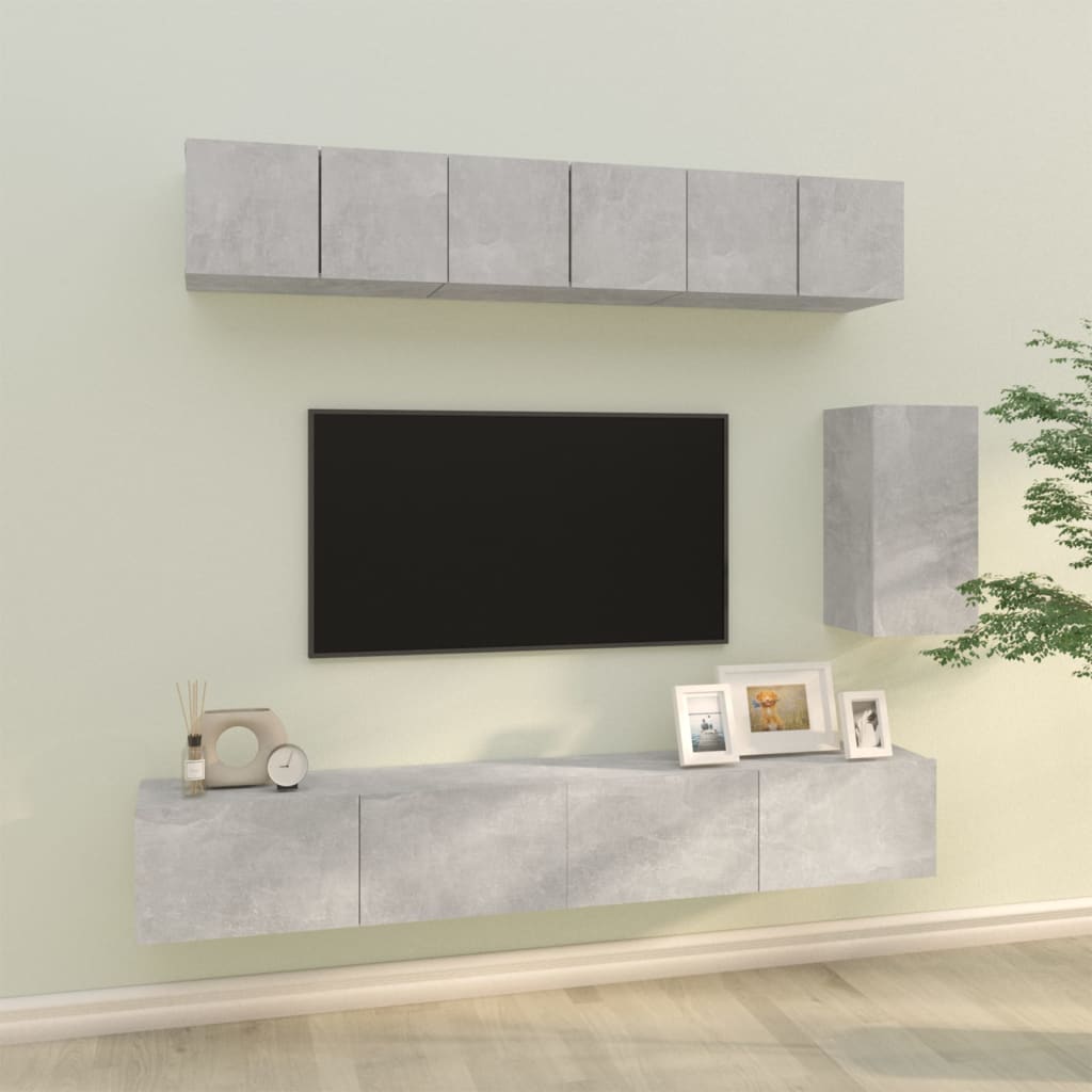 Vetonek Set de muebles de TV 6 pzas madera contrachapada gris hormigón