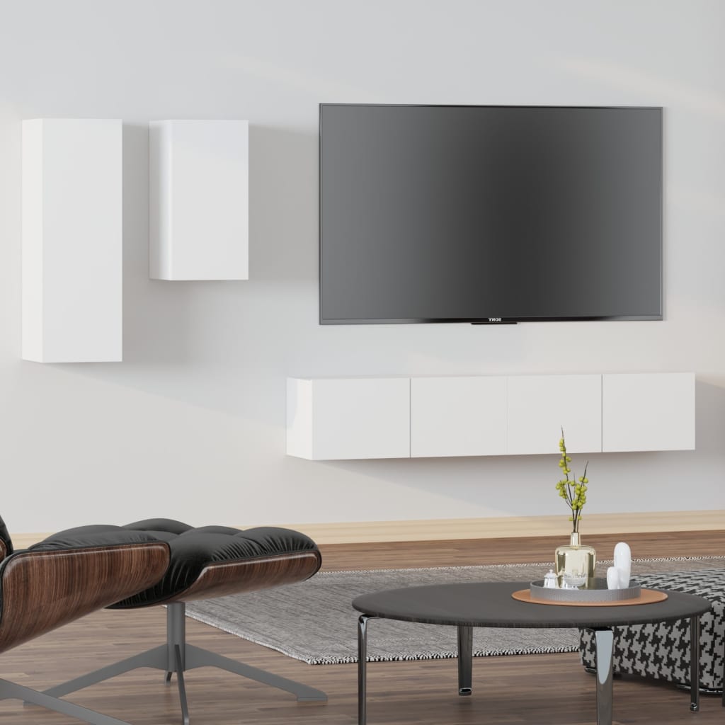 Vetonek Set de muebles para TV 4 piezas madera contrachapada blanco