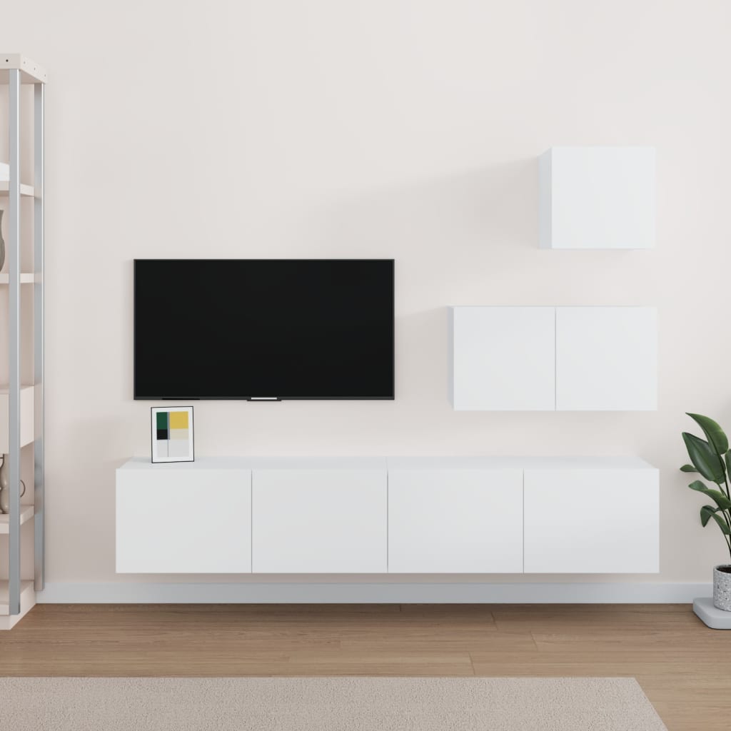 Vetonek Set de muebles para TV 4 piezas madera contrachapada blanco